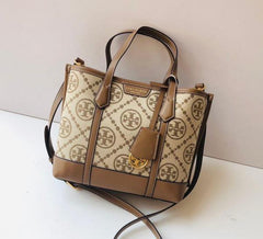 Tory Burch Small Tote Jacquard Signature Brown With Dust Bag Brown
