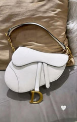 Christian Dior Saddle Bag White Leather With OG Box Dust Bag White 1806 White
