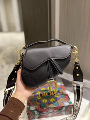 Christian Dior Saddle Bag Black Leather With OG Box Dust Bag Black 1806 Black