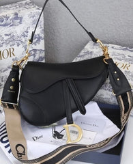 Christian Dior Saddle Bag Black Leather With OG Box Dust Bag Black 1806 Black