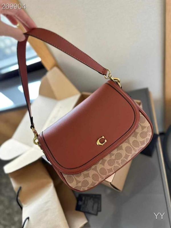Coach Crossbody Bag Signature_Canvas Coach Monogrammed Flap Bag With OG Box & Dust Cover Carry Bag Caramel Brown C803