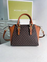 Michael Kors Sienna Medium Satchel Beige Brown Bag With Dust Cover M3015 Coffee Brown