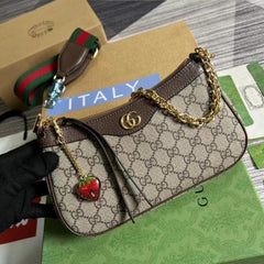 Gucci Ophidia GG Supreme Shoulder Bag With OG Box Dust Cover & Carry Bag 735132  Coffee Strawberry