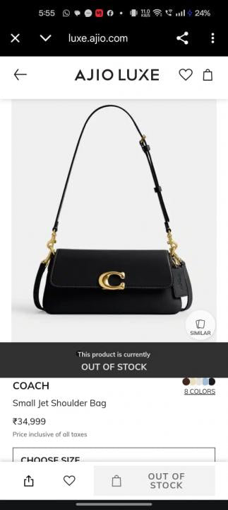 Coach Small Jet Shoulder Bag With OG Box Dust Cover & Carry Bag Black CAM16