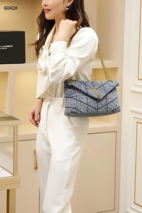 YSL Saint Laurent Puffer Small Shoulder Bag Rode Denim Cloud Cowboy With OG Box Dust Cover & Carry Bag D6042