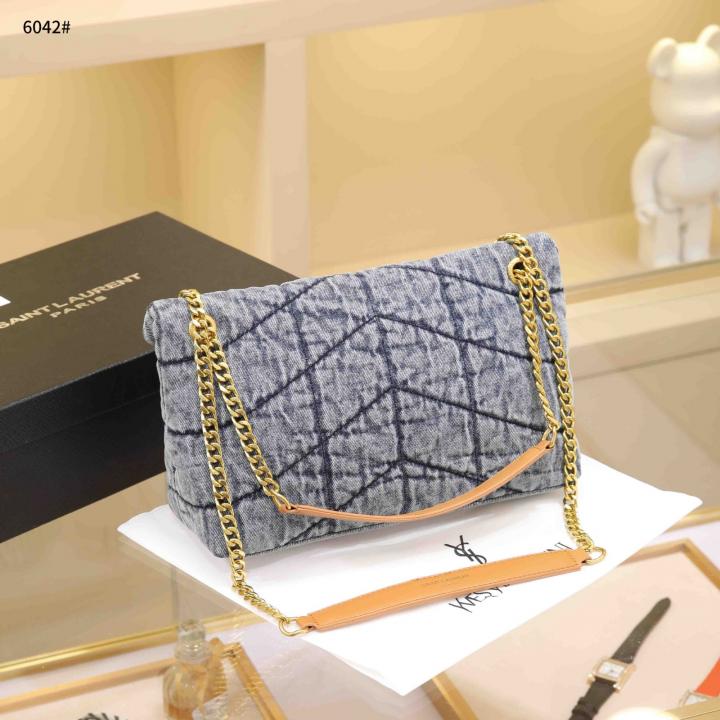 YSL Saint Laurent Puffer Small Shoulder Bag Rode Denim Cloud Cowboy With OG Box Dust Cover & Carry Bag D6042