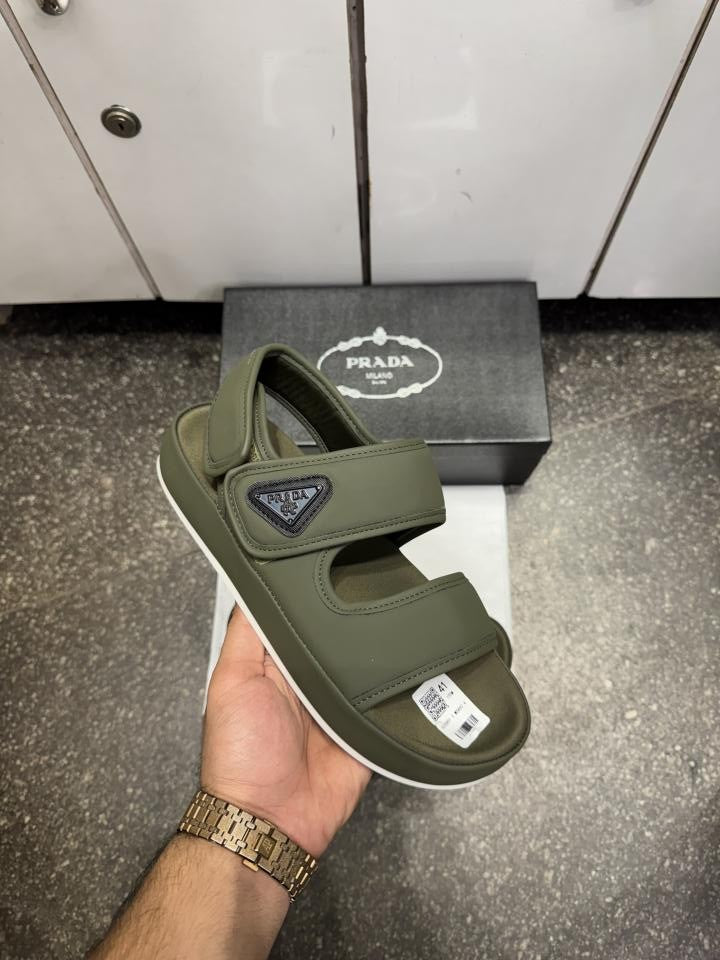 Prada Technical Fabric Sandals Olive Green
