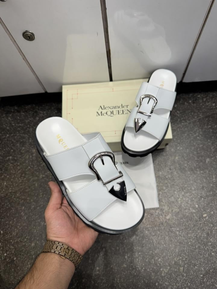 Alexander McQueen Platform Buckle Sandals Slide White Premium