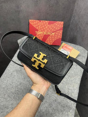 Tory Burch Eleanor T Monogram Small Convertible Shoulder Bag Black Jacquard With OG Box & Dust Cover 861568