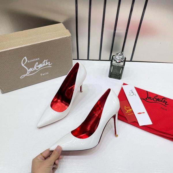 Christian Louboutin Miss Iriza 10 White Sparkle Bottom Z Heels Patent With OG Box & Dust Cover W53