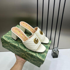 Gucci GG Marmont White Mules Sandal Heel For Women With OG  Box And Carry Bag 2189 G White