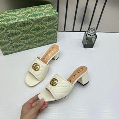 Gucci GG Marmont White Mules Sandal Heel For Women With OG  Box And Carry Bag 2189 G White