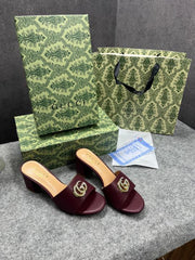 Gucci Womens Leather Mid Heel Mules With OG Box & Dust Bag Wine 8190 6A