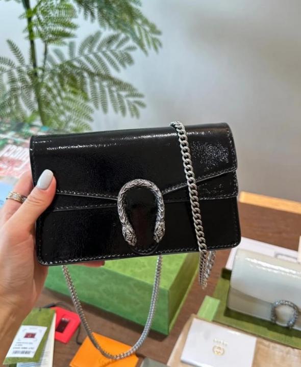 Gucci Dionysus Mini Patent Glossy Black Leather Bag With OG Box Dust Cover & Carry Bag G 2019 Black