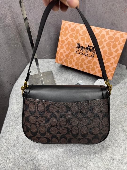 Coach Crossbody Bag Signature Canvas Coach Monogrammed Flap Bag With OG Box & Dust Cover Carry Bag Coffee Brown C803