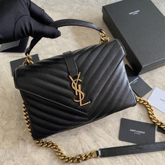 YSL Saint Laurent College Quilted Leather Bag Black With OG Box Dust Cover & Carry Bag 1324 Black