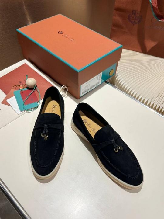 Loro Piana Summer Charms Walk Loafers In Black Suede