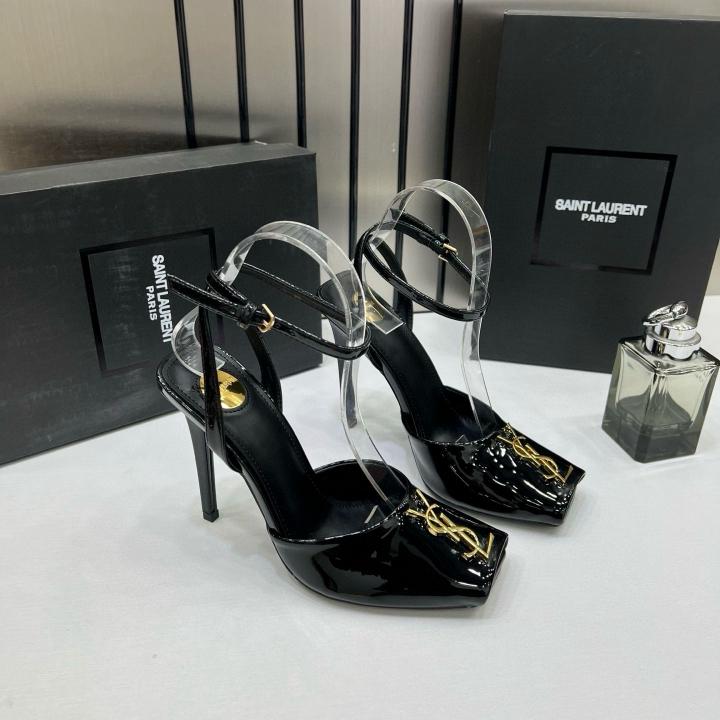 YSL Saint Laurent Opyum Patent Leather Ankle Strap High Heel Sandals Black With OG Box & Carry Bag 10056 3 Black