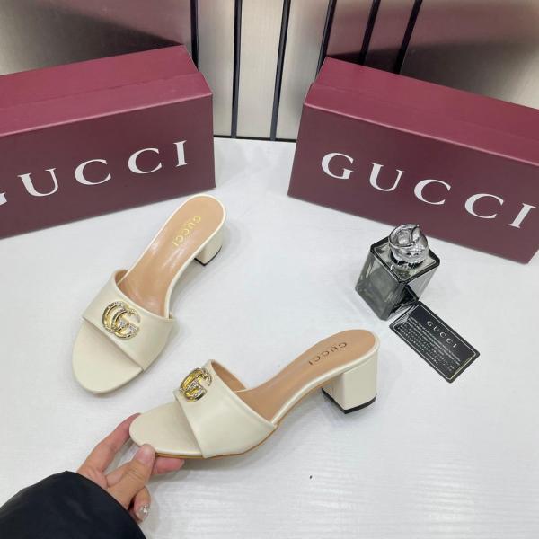 Gucci Womens Leather Mid Heel Mules With OG Box & Dust Bag White 8190 6A