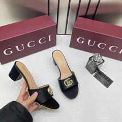 Gucci Womens Leather Mid Heel Mules With OG Box & Dust Bag Black 8190 6A