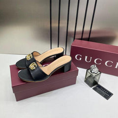Gucci Womens Leather Mid Heel Mules With OG Box & Dust Bag Black 8190 6A