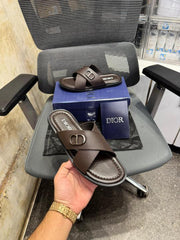 DIOR CROSS PATTERN DARK BROWN CHAPPAL 061