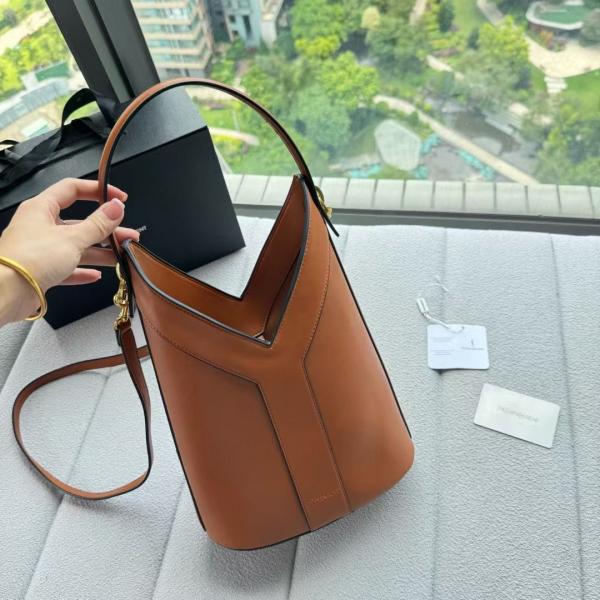 YSL Y top handle bucket bag with dust bag 2535 brown