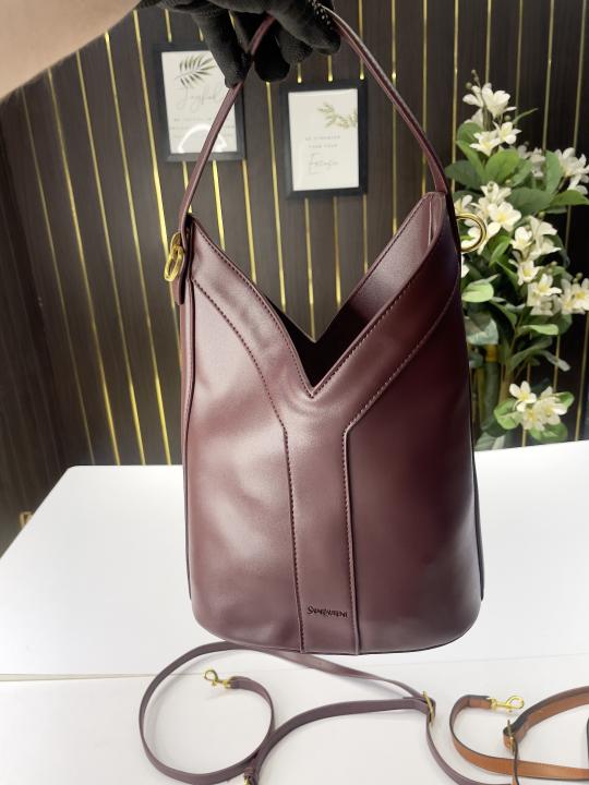 YSL Y top handle bucket bag with dust bag(2535-burgundy)