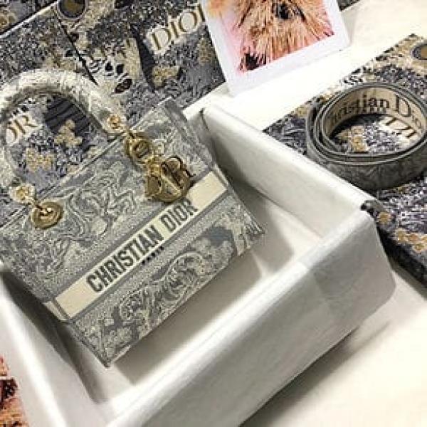 Christian Dior D Lady Grey Sling Bag With Double Box  Dust bag Sling belt