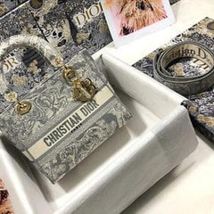 Christian Dior D Lady Grey Sling Bag With Double Box  Dust bag Sling belt
