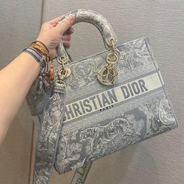 Christian Dior D Lady Grey Sling Bag With Double Box  Dust bag Sling belt