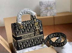 Christian Dior D Lady Black Sling Bag With Double Box Dust bag Sling belt