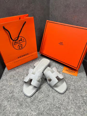 Hermes Paris Oran Flats For Her With OG Box & Carry Bag All Light Blue Slide H38 Light Blue