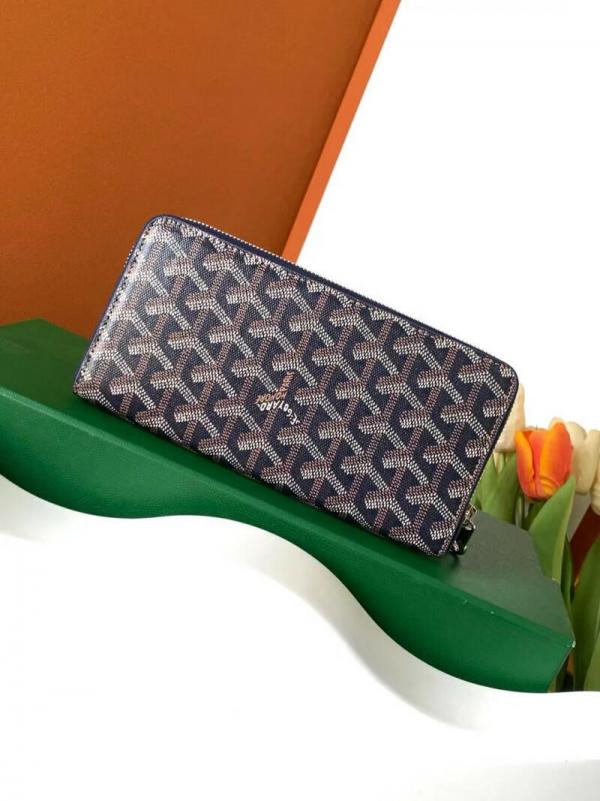 Goyard GM Matignon Continental Zip Wallet Blue Goyardine Coated Canvas With OG Box Blue 60017