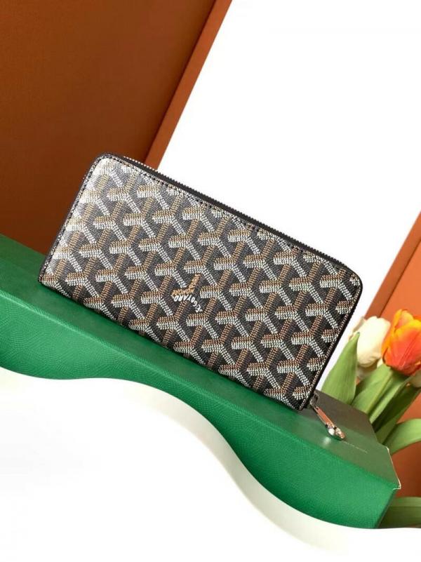 Goyard GM Matignon Continental Zip Wallet Black Goyardine Coated Canvas With OG Box Black 60017