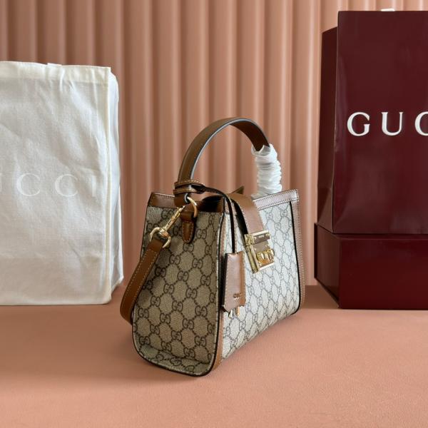 Gucci Padlock Medium Top Handle Bag With OG Box Dust Cover Beige Brown 838992