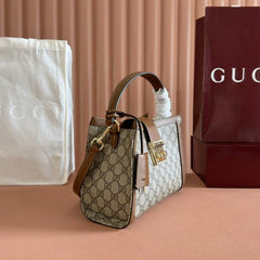 Gucci Padlock Medium Top Handle Bag With OG Box Dust Cover Beige Brown 838992