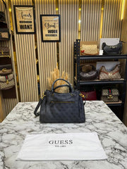Guess Emera Logo Satchel Monogram Hand Bag With Dust Bag (Grey)