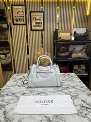 Guess Emera Logo Satchel Hand Bag With Dust Bag (White)
