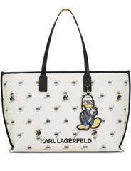 KARL LAGERFIELD WHITE X DISNEY DONALD DUCK PRINT TOTE BAG WITH DUST BAG
