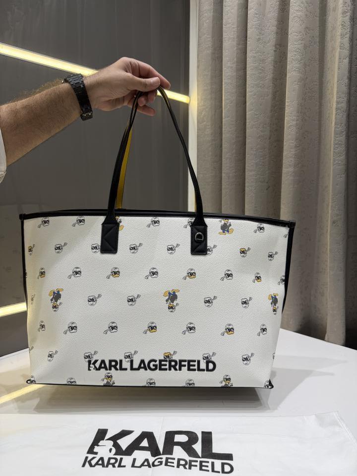 KARL LAGERFIELD WHITE X DISNEY DONALD DUCK PRINT TOTE BAG WITH DUST BAG