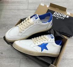Golden Goose Mens Ball Star in white nappa with blue star