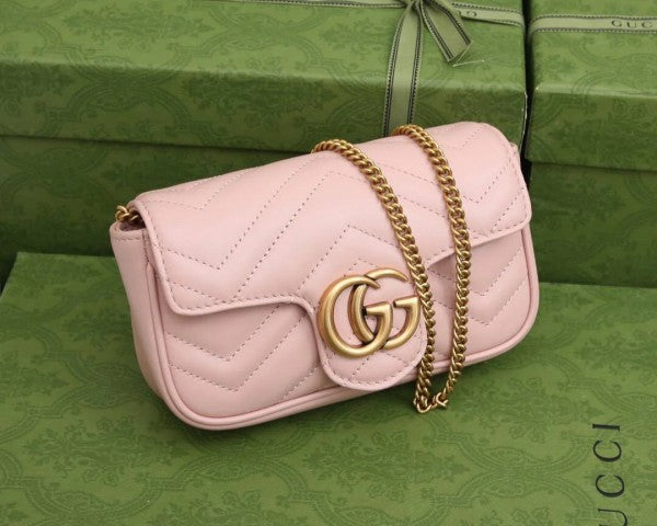Gucci GG Marmont Mini Matelasse Shoulder Bag With OG Box & Dust Bag (Pink-908)