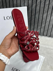 Loewe Red Wine Petal Anagram Slides For Women With Original Box And Dust Cover