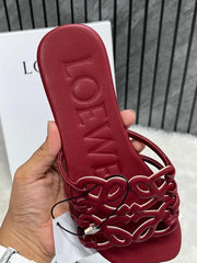 Loewe Red Wine Petal Anagram Slides For Women With Original Box And Dust Cover