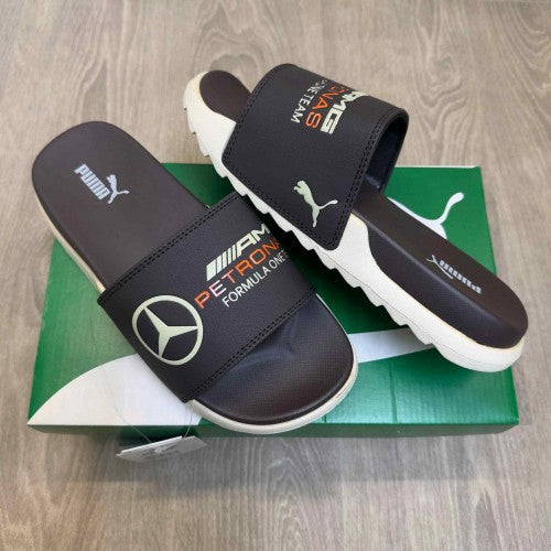Puma Mercedes AMG Petronas Soft Comfort Premium Brown Beige Slides