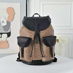 Coach Warner Backpack Signature Canvas Coated Canvas Leather With Dust Cover 909 Apricot Black