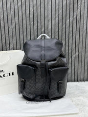 Coach Warner Backpack Signature Coated Canvas Leather With Dust Cover 909 Black Black