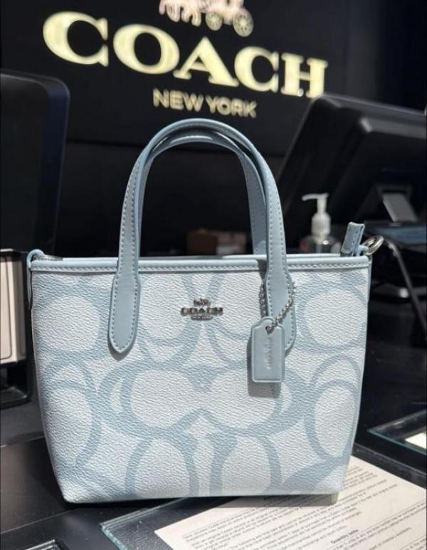 Coach City Mini Tote With OG Box Dust Cover Signature Canvas Blue 6602