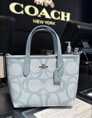 Coach City Mini Tote With OG Box Dust Cover Signature Canvas Blue 6602